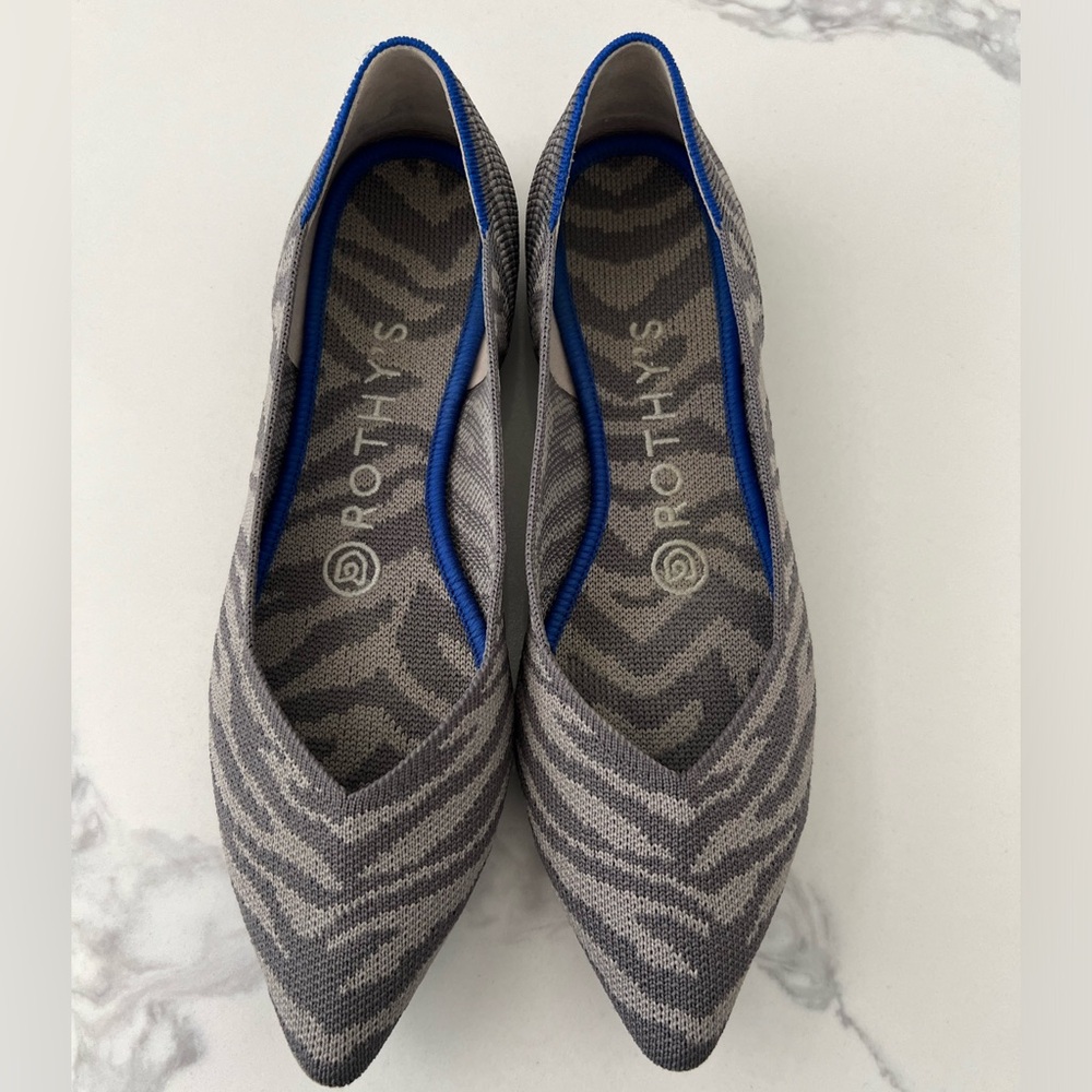 Rothy’s zebra print gray pointed flats